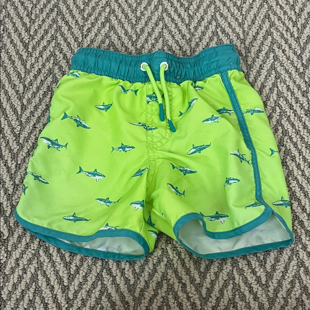 Cat and Jack Boys Green Shark Print Swim Shorts size XS 4/5